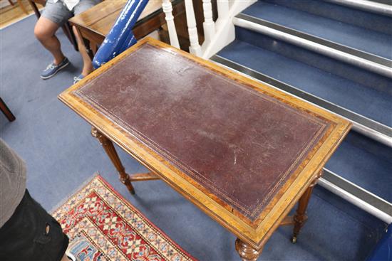 Gillows & Co. A Victorian parcel gilt thuya wood and burr wood combined card and writing table, W.3ft D.1ft 7in. H.2ft 5in.